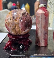 Set of (2) RARE beautiful Rhodochrosite Crystal Sphere 143g+ Tower 59g BL6 picture