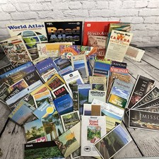7 lbs 60 Map Lot Vtg Various Road Maps Highway Travel Atlas USA Foreign Folding picture