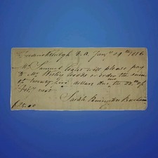 1816 Fredericksburg VA Note, Sarah P Buckham — Samuel Coates, Head First US Bank picture