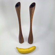 Pair 15” MCM Sculptural Wood Candlestick Holders Danish Mid Century Modern Style picture