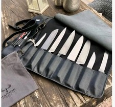 LE MINUIT Chef's Knife Roll Bag , Genuine Calf Grain Black Leather RP $250 picture
