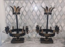 PR French Tole Bouillotte Candle Holders 20.5”T 17”L  Black Gold Gilt Epergne picture