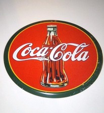 Vintage Coca Cola Bottle Round Tin Metal Sign, Red Green, 12
