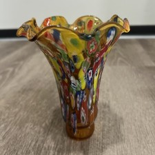 Murano Style Millefiori Handkerchief Vase Amber Art Glass 6