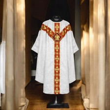 White Chasuble with Pelican Applique | Hand Embroidered Eucharistic Symbol picture