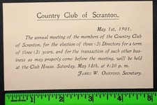 Vintage 1901 Country Club Scranton PA Golf Members Card picture