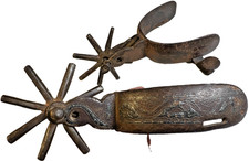 C. 1860-1885 Antique Hand Forged Cowboy Spurs Married Pair Western Vaquero Iron picture