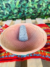 Molcajete Glay Bowl Mexican 9in Molcajete De Barro Con Flores picture