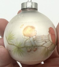 Vintage 1975 Hallmark Glass Christmas Ornament Robin Angel Satin Ball 2” picture