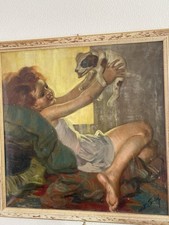Oil painting by Mattia Traverso (1885-1956)Little Girl with Dog picture