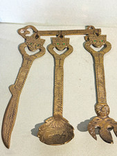 Peruvian Style Engraved Brass Utensil Wall Hangings Flatware Set, 3pc picture