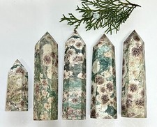 Wholesale Lot 1 Lb Natural Green Flower Jasper Obelisk Tower Point Crystal picture