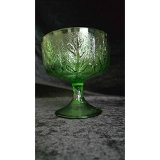 Vintage FTD Green Glass Compote Vase 1978 Oak Leaf Pattern Textured Pedestal picture