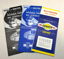 Vintage 1950s Bangor Aroostook Railroad Bus Schedules Sunoco Baltimore Map Lot picture
