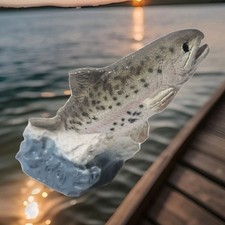 Vtg Rainbow Trout Fish Ceramic Figurine Sculpture  On Water And Rocks 2