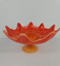 LE Smith Bittersweet Compote slag glass orange glows vintage mid century MCM picture