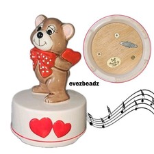 EvezBeadz Vintage Boy Teddy Bear Music Box Ceramic Erika Musical Video 35757 picture