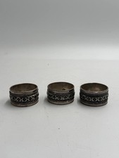 Vintage Metal Napkin Rings Set of 3 Etched Pattern Silver Tone Table Decor picture