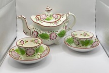 Antique: Soft Paste Teapot & 2 Cups & Handless Saucers-Primrose Pattern picture