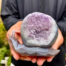 390G  Natural Ocean Agate Snail Hand Carving Gemstone Ornament Home Decoration picture