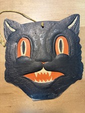 Vintage H.E. Luhrs Halloween Black Cat Embossed Die Cut Decoration USA picture