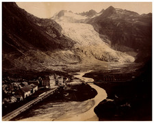 Switzerland, Valais, Rhône Glacier and Route de la Furka Vintage Albumen Print Ti picture