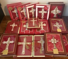 Vintage LENOX Porcelain CROSS Crucifix Christmas Ornaments in Box - Lot of 19 picture