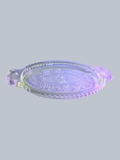 Vintage Glass Handled Tray UV Reactive Clear Pressed Glass Likely 30s-50s Era picture