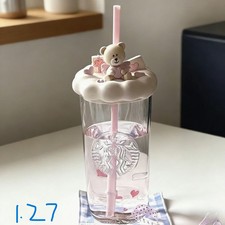 Hot-selling Starbucks 2025 China 520 I Love You Heart Bear Pink 16oz Glass Cup picture
