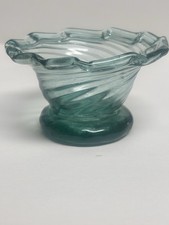 Antique Early 19th C Pattern Molded Ribbed Glass Footed Open Salt Aqua Pontil picture