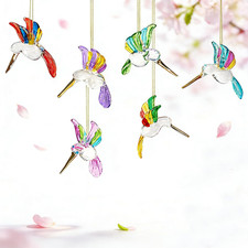 6Pcs Blown Glass Hummingbird Hanging Ornament Crystal Humming Bird Figurine picture