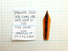 Nib Replacement: PARKER PEN SL CHAL, Fine, 25.0 x 6.5mm, 14K, 1951, NOS picture