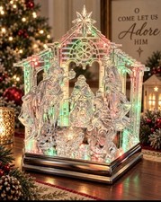 Christmas Festive Voice Lighted Musical Nativity Scene Clear Acrylic NWT picture