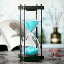 60 Minute Sand Timer - Black Wooden Hourglass - Green 60 Min picture