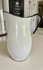 Vintage Pitcher Enamel Enamelware White Water Jug Farmhouse Decor picture