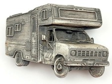 Vtg Bergamot Brass Pewter Belt Buckle 1979 Camper Van Class C RV Life Camping picture