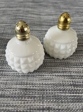 Vintage Milk Glass Hobnail Studded Mini Salt & Pepper Shakers Made In Japan picture