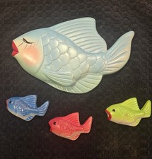 VINTAGE Miller Studio chalkboard COLORFUL FISH WALL PLAQUES SET OF 4 picture