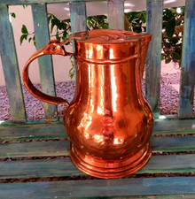 RARE Antique 1800s Large French / Dutch Heavy Copper Jug Pitcher w/ Lid 11