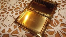Vtg Rex Fifth Avenue Green Aligator Make Up Compact Case Mirror Gold Tone picture