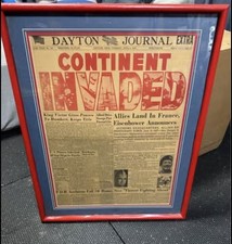 Framed D-Day Newspaper Reprint Display – June 6 1944 Dayton Journal WWII picture