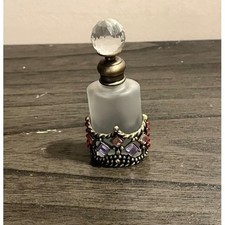 Decorative Frosted Glass Perfume Bottle Jeweled Filigree Vanity Bottle Crystal S picture