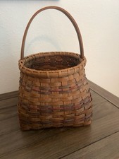 Vintage Handmade Oak Splint Basket Primitive Appalachian Folk Art Fixed Handle picture