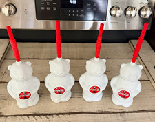 Coca-Cola Polar Bear Cup Tumblers Set of 4 White w/ Red Straws Soda Theme picture