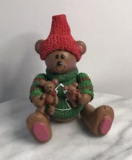 Vintage Resin Christmas Holiday Teddy Bear Adjustable Figurine picture