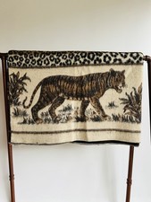 Vintage Huancatex Tiger Blanket Reversible Leopard Animal Print Wool Blend 88x76 picture