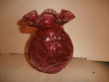 Vintage Fenton Cranberry Glass Vase w/ Bow & Drape picture
