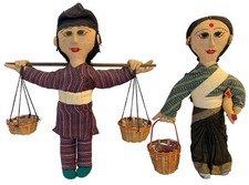 Vintage Folk Art Dolls Nepal Jyapu Kathmandu Valley South Asian Hand Crafted picture