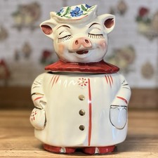 VTG Shawnee Pottery Winnie Pig Cookie Jar USA Red Collar Gold Trim picture