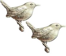 2 x Wren Handcrafted From English Pewter Lapel Pin Badges -PAG picture